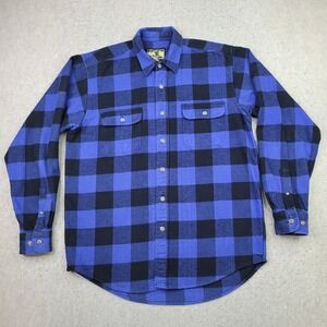 Field Stream Flannel Shirt Men L Tall Blue Buffalo Plaid Long Sleeve Heavyweight